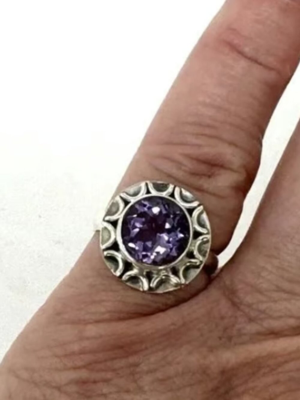 Beautiful Amethyst Round Gemstone Sterling Silver Ring